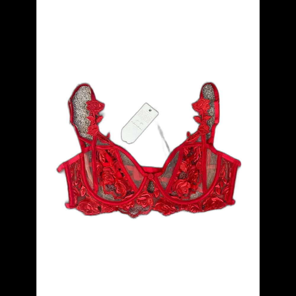For Love and Lemons Intimates Romantic Roses Red Balconette Bra Medium Sheer NWT